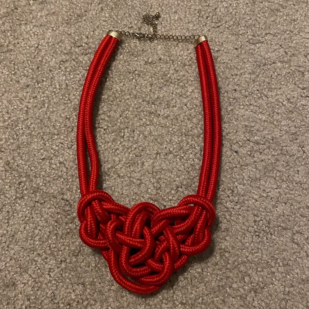 Red braided cord statement necklace